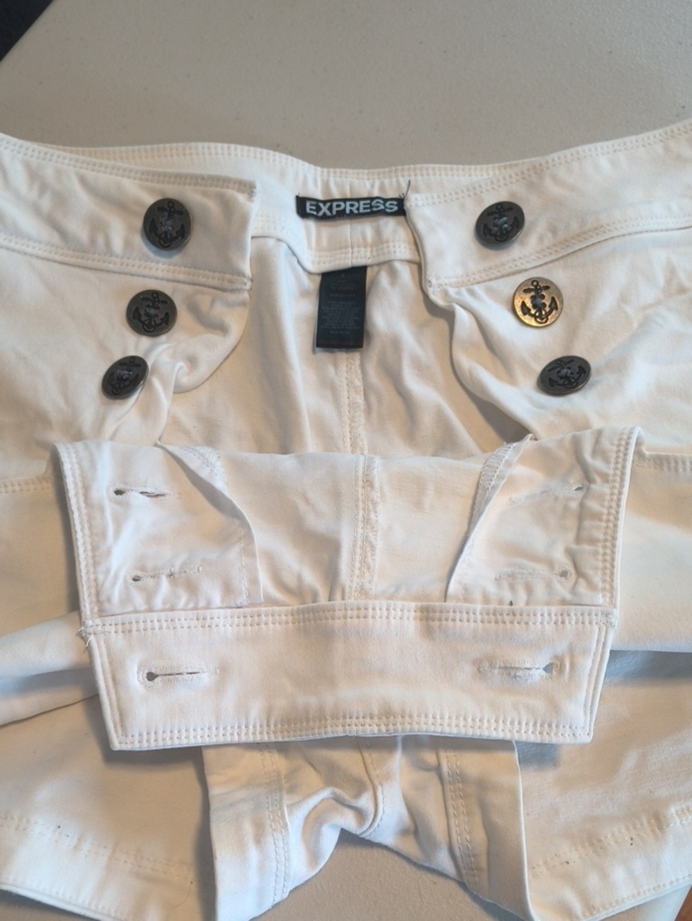 Express High Waist Cream Button Shorts - Picture 9 of 14